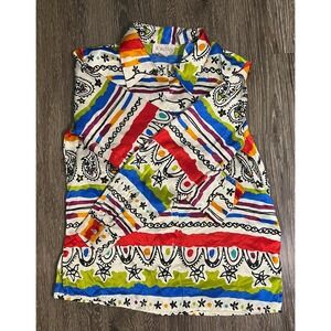Jordan Paisley Stripe Print Button Up Shirt Top Size‎ L Polyester